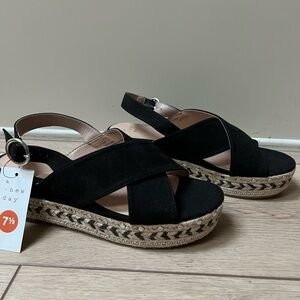A New Day Black Espadrille Sandals with Ankle Strap